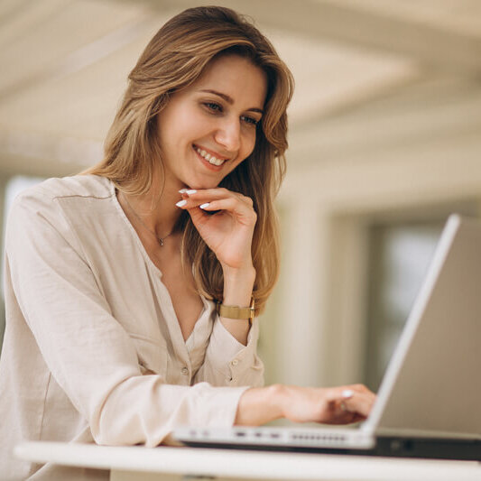 woman attending work online