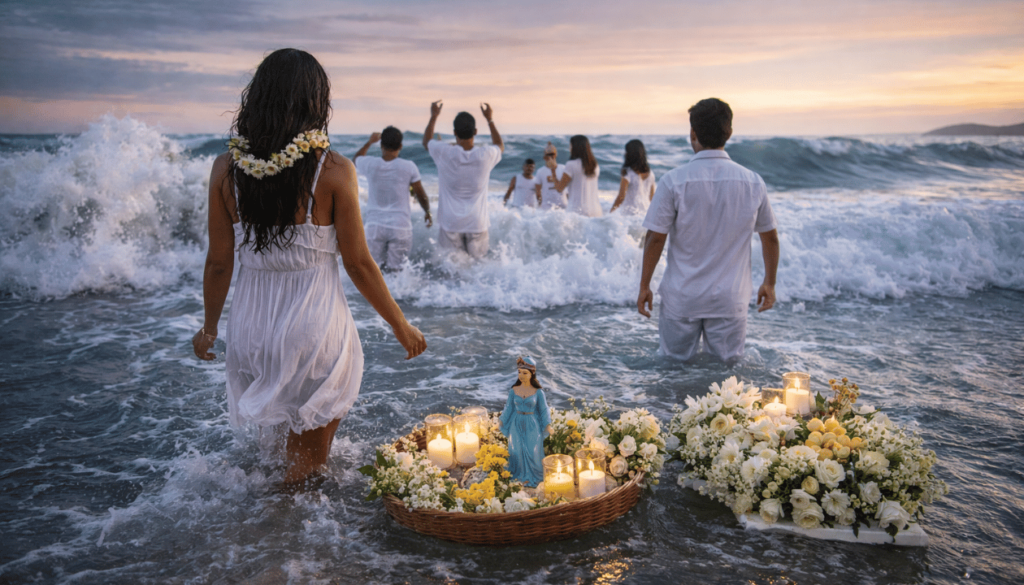 5) Brazil: seven waves, white clothing, and offerings for Iemanjá
