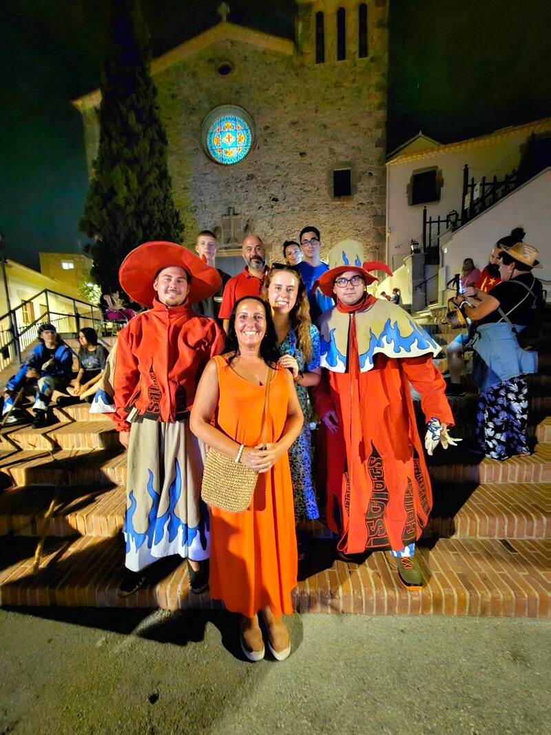 Student and teacher enjoy a night at the Cabrils Festa Major, a celebration in Barcelona province, while on Spanish homestay immersion program