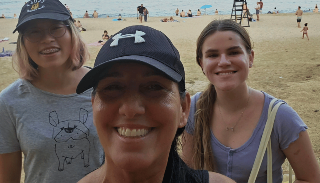Christine, Fallon, and Monica at Mataró Beach – Sun, Sea, and Good Company