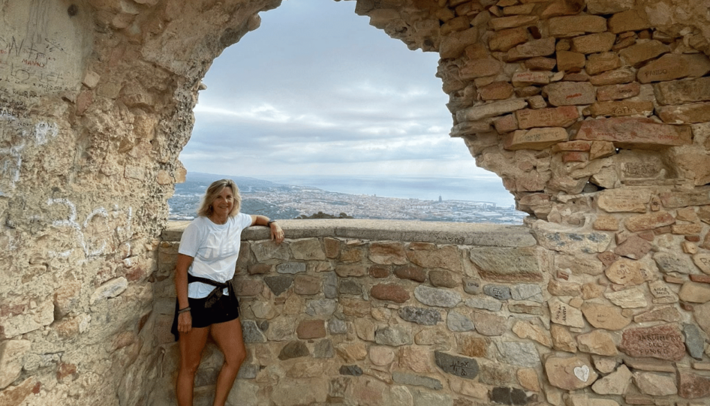 Christine at Castell de Burriac – Framing the View of Cabrera de Mar