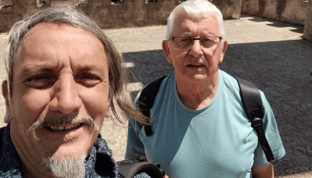 Paul and I are standing where history and language meet, at the Castillo de San Marcos